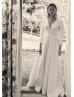 Long Sleeves Ivory Jacquard Keyhole Back Wedding Dress Long Sleeves Ivory Jacquard Keyhole Back Wedding Dress
